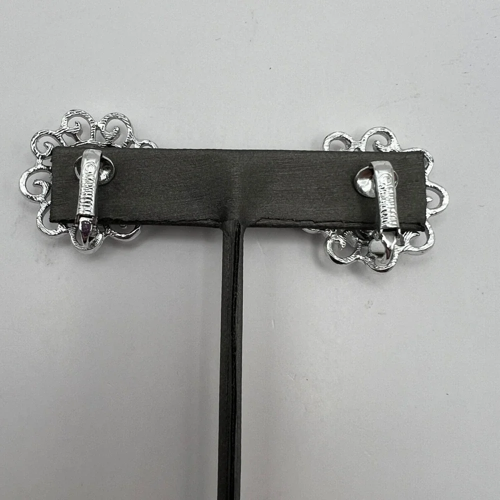 Vintage Sarah Coventry Clip On‎ Earrings Brushed Open Metal Work Silver Tone